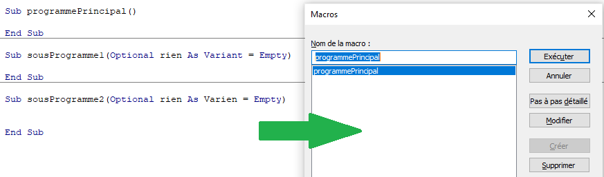 Pas de points d'entrée macros VBA